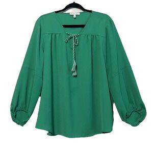 Chaus New York Womens‎ Pullover Long Sleeve V Neck Green Blouse Size XL